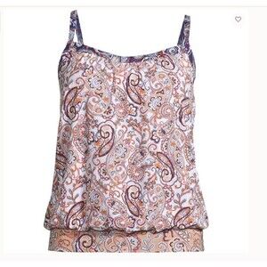 Lands End swimsuit Tankini top & skirt 6 s m deep sea navy paisley mastectomy